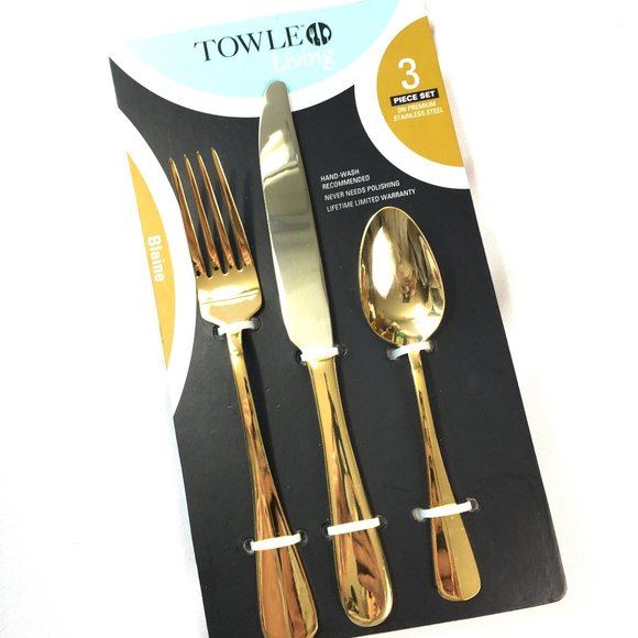 TOWLE  Gold Tone 3 Piece Flatware Place Setting Towle  NWT - Picture 1 of 7